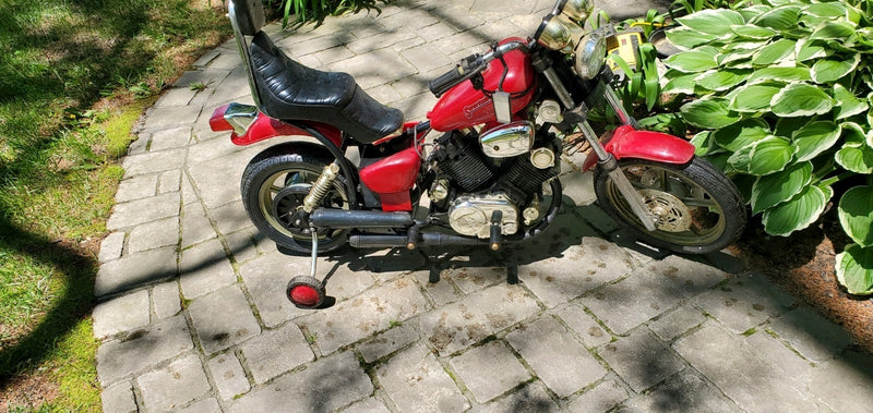 Kids Vintage Model 2000 Electric Motorcycle with Sports Wheels, 47in x 20in, Red Chrome Magic Cars 0