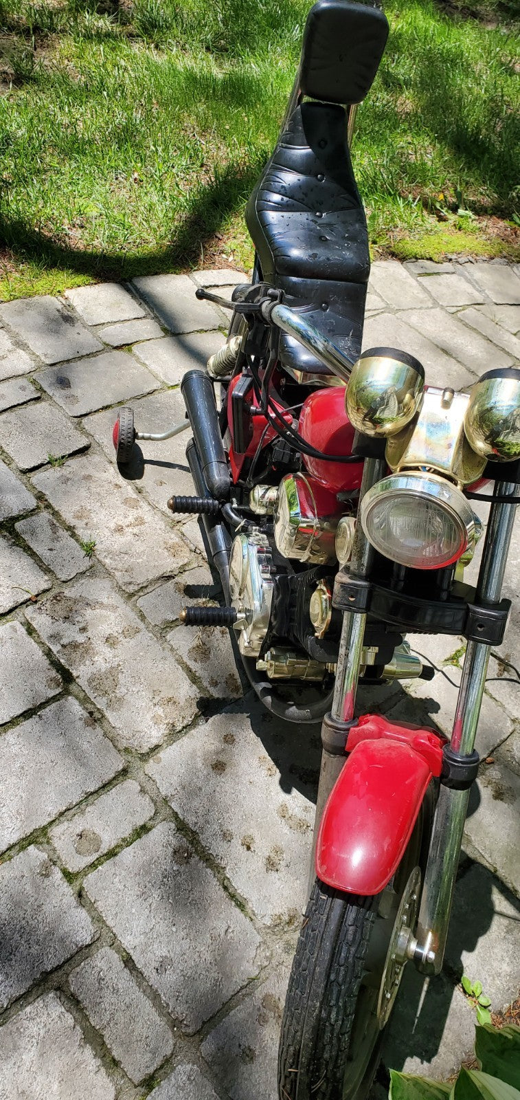 Kids Vintage Model 2000 Electric Motorcycle with Sports Wheels, 47in x 20in, Red Chrome Magic Cars 17