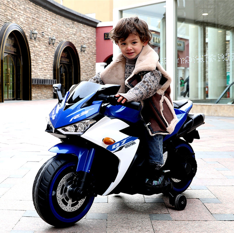 Electric Kids Motorcycle with Training Wheels for Ages 3-6 Blue Magic Cars 1