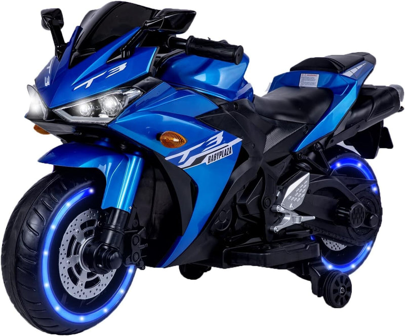 Electric Kids Motorcycle with Training Wheels for Ages 3-8 Boys and Girls Blue Magic Cars 0