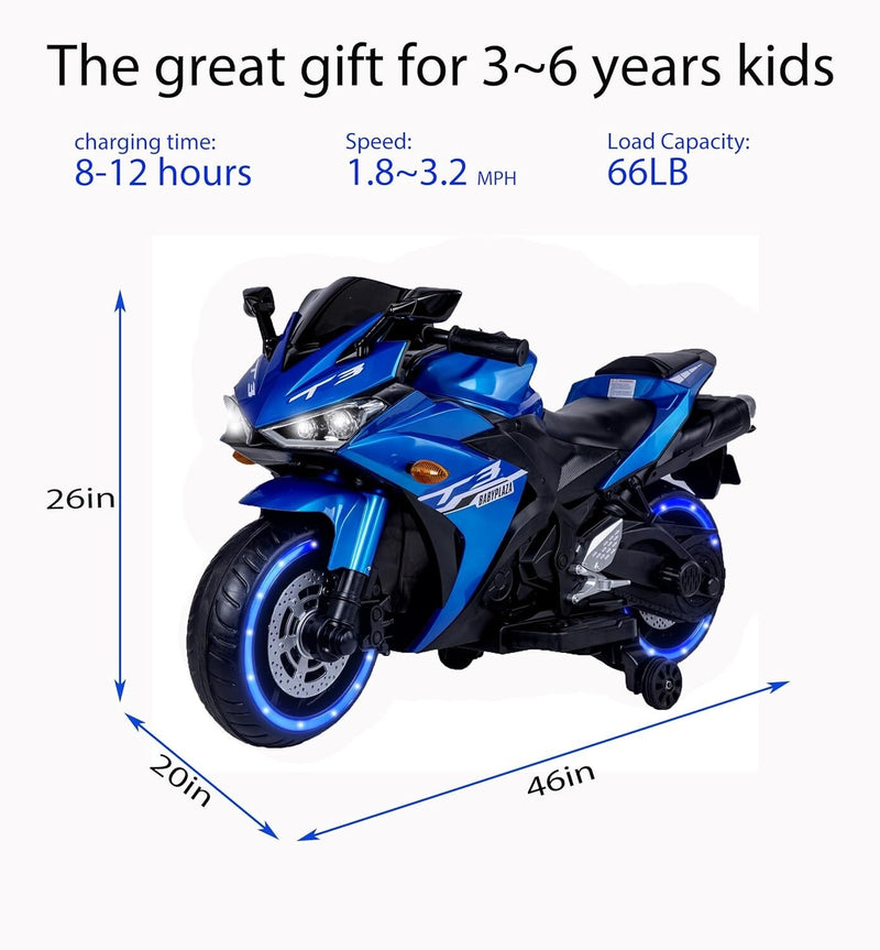 Electric Kids Motorcycle with Training Wheels for Ages 3-8 Boys and Girls Blue Magic Cars 3