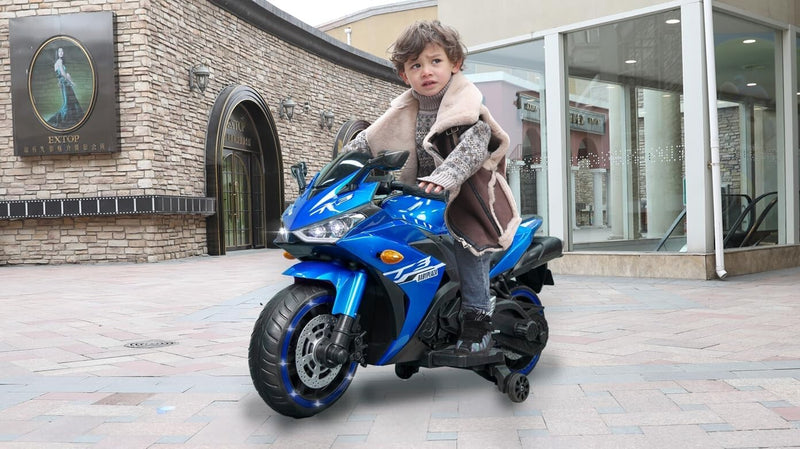 Electric Kids Motorcycle with Training Wheels for Ages 3-8 Boys and Girls Blue Magic Cars 4
