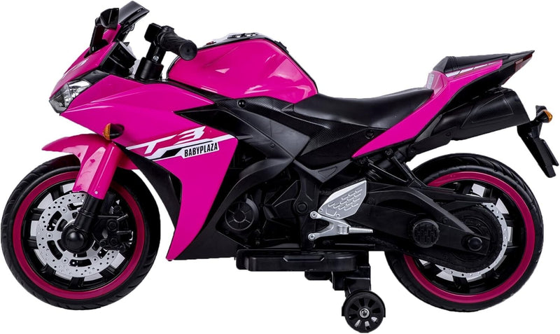 Electric Kids Motorcycle with Training Wheels for Boys and Girls Ages 3-8, Pink Magic Cars 2