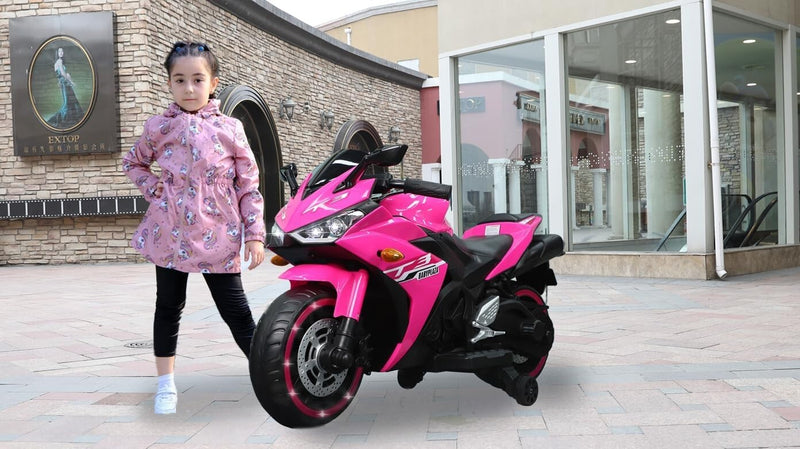 Electric Kids Motorcycle with Training Wheels for Boys and Girls Ages 3-8, Pink Magic Cars 5