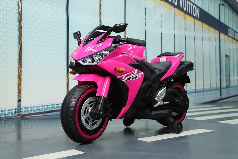 Electric Kids Motorcycle with Training Wheels for Boys and Girls Ages 3-8, Pink Magic Cars 6