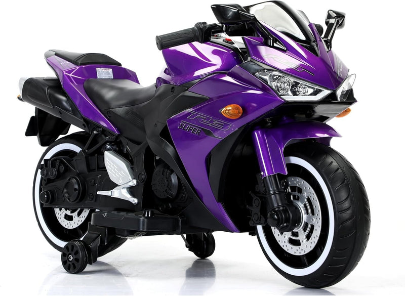 Electric Kids Motorcycle with Training Wheels for Ages 3-8, Purple Magic Cars 0