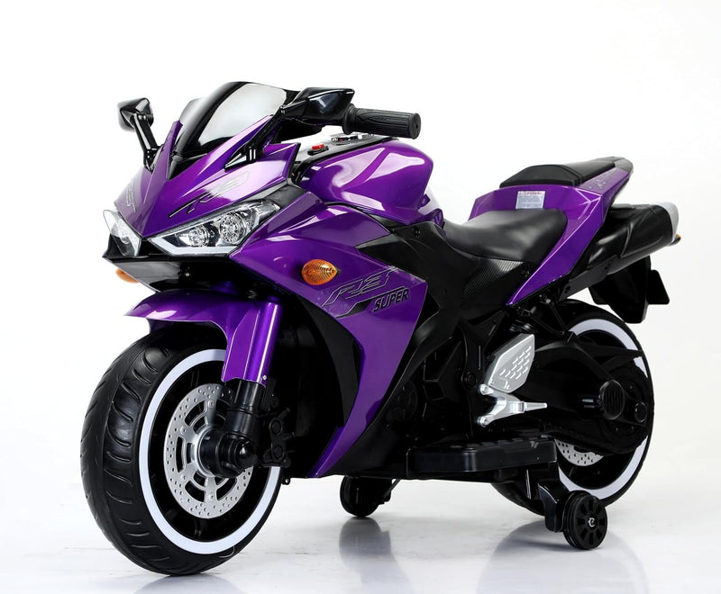 Electric Kids Motorcycle with Training Wheels for Ages 3-8, Purple Magic Cars 1