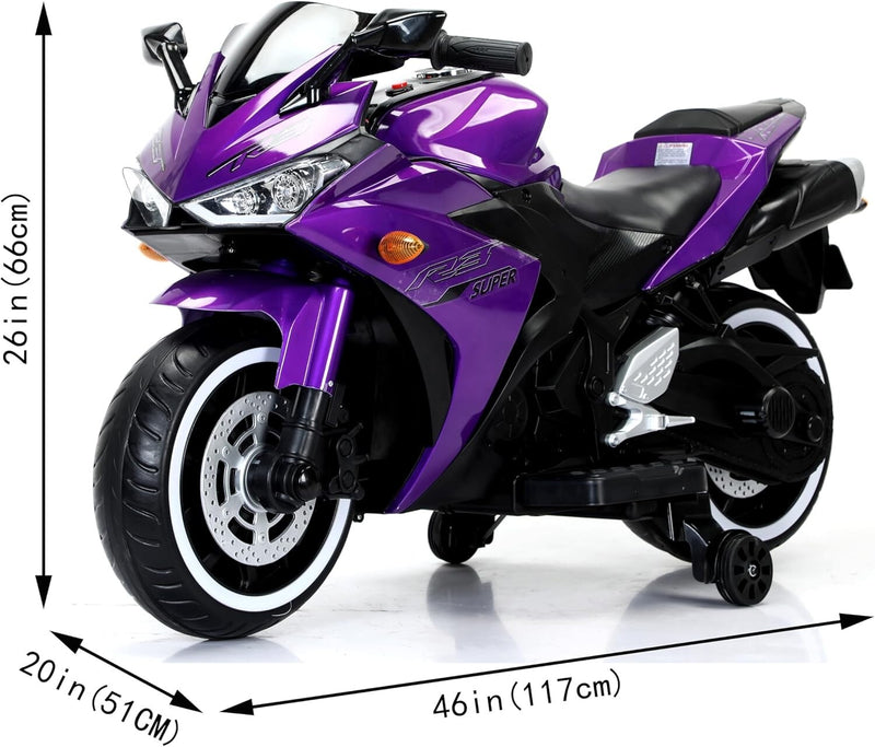 Electric Kids Motorcycle with Training Wheels for Ages 3-8, Purple Magic Cars 4