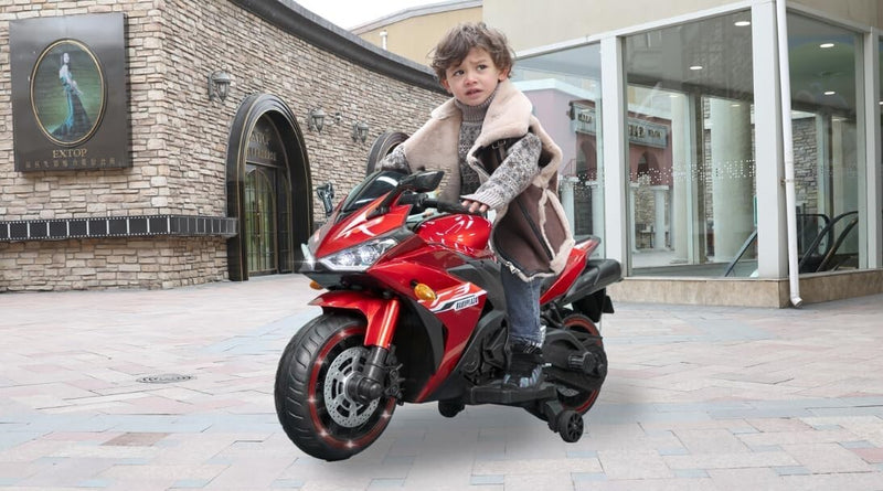 Electric Kids Motorcycle with Training Wheels for Ages 3-8, Red Magic Cars 3