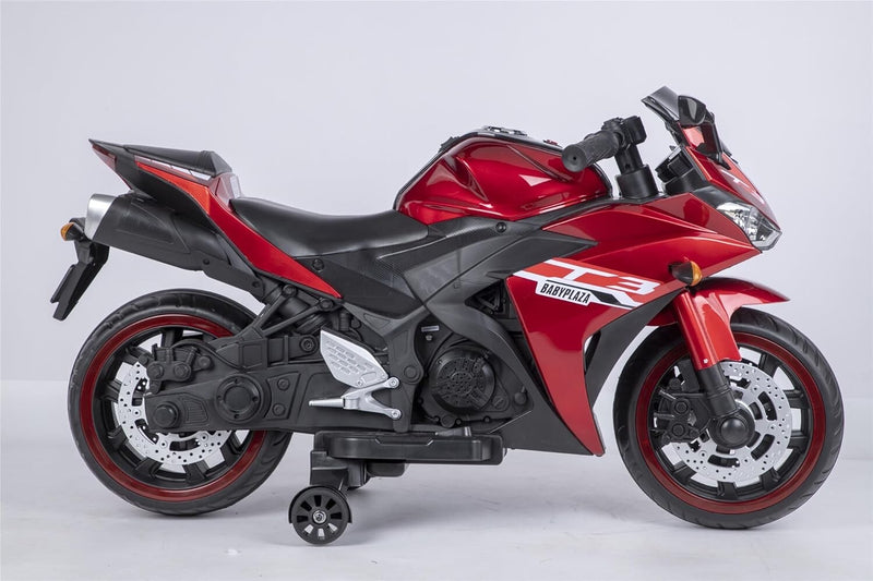 Electric Kids Motorcycle with Training Wheels for Ages 3-8, Red Magic Cars 4