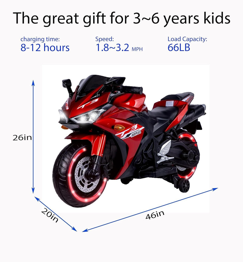 Electric Kids Motorcycle with Training Wheels for Ages 3-8, Red Magic Cars 5