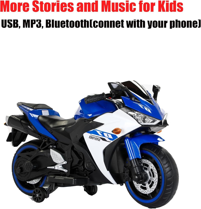 Electric Kids Motorcycle with Wheels and Music for Boys and Girls Ages 3-8, Blue Magic Cars 2