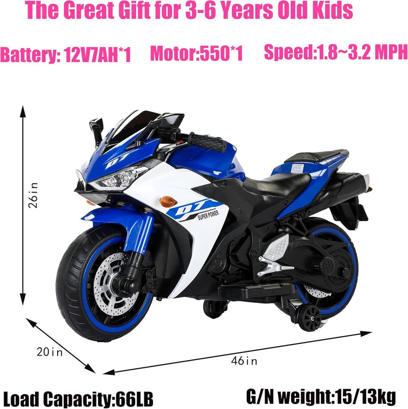 Electric Kids Motorcycle with Wheels and Music for Boys and Girls Ages 3-8, Blue Magic Cars 3