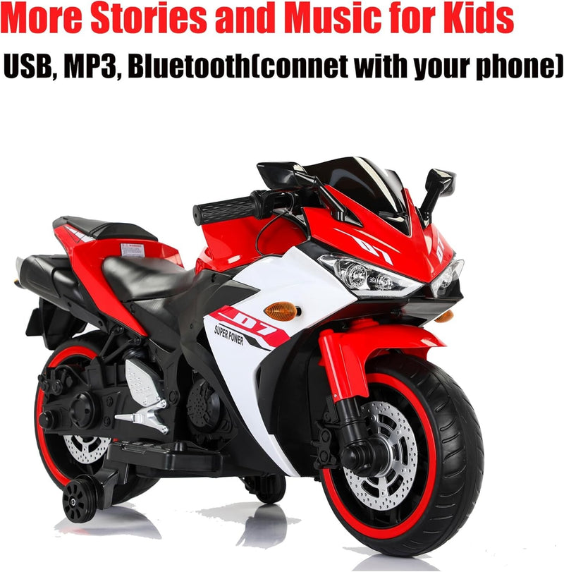 Electric Kids Motorcycle with Wheels and Music for Boys and Girls Ages 3-8, Red Magic Cars 1
