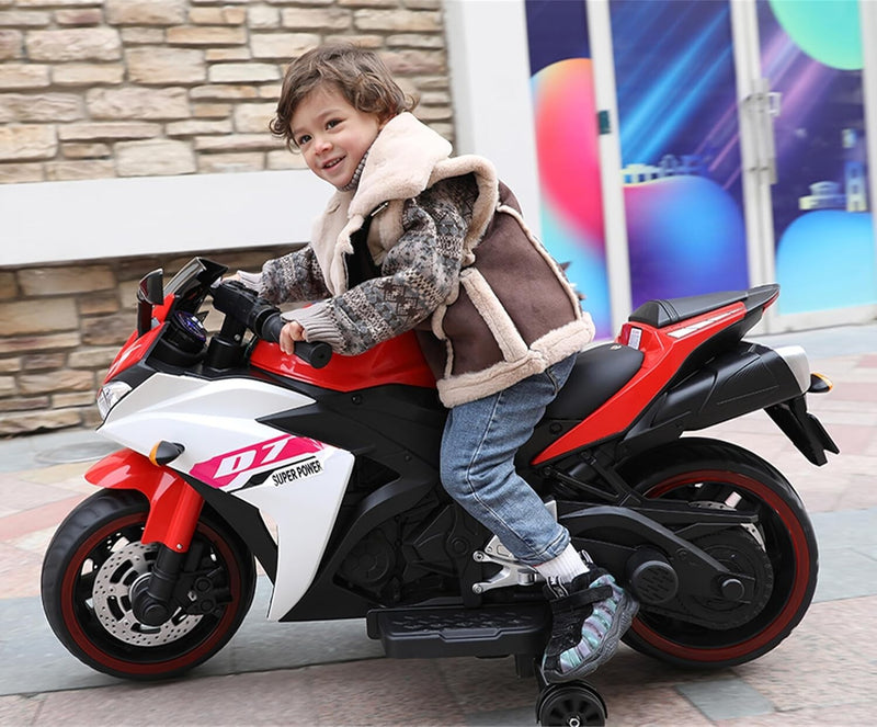 Electric Kids Motorcycle with Wheels and Music for Boys and Girls Ages 3-8, Red Magic Cars 4