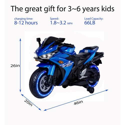 12V Electric Kids Ride-On Motorcycle with Training Wheels and Lights Magic Cars 14