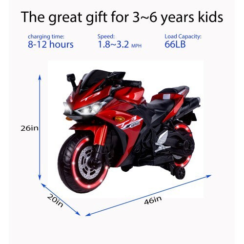 12V Electric Kids Ride-On Motorcycle with Training Wheels and Lights Magic Cars 22