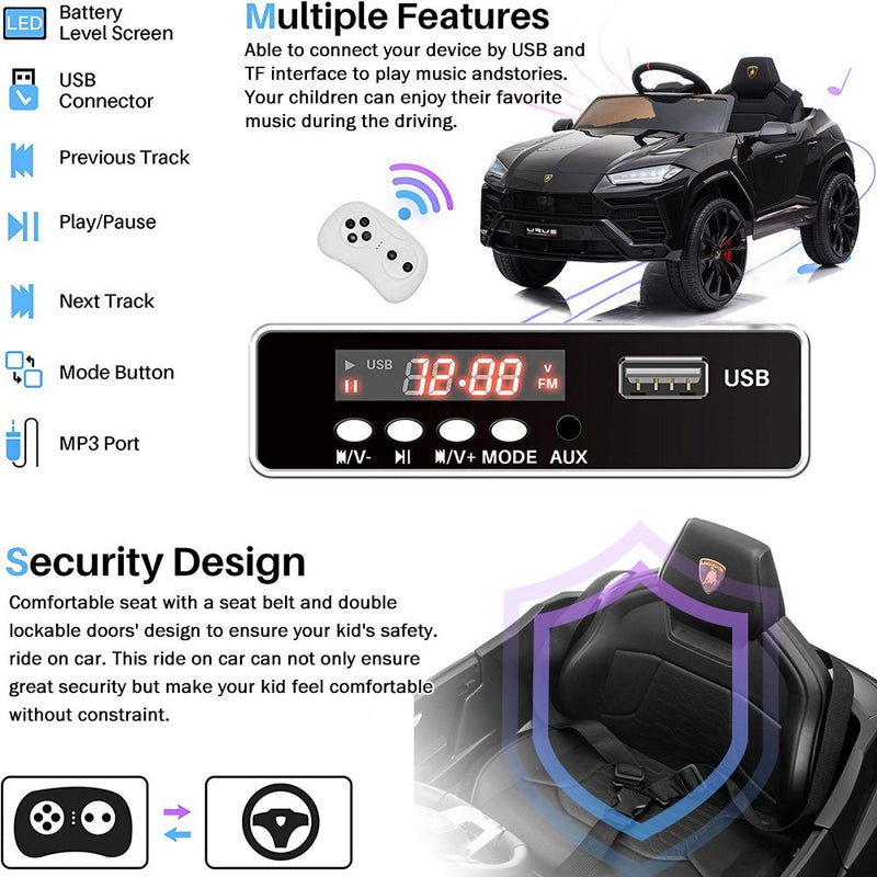 Kids Electric Remote Control Lamborghini Ride-On Car Battery Powered Black Magic Cars 8