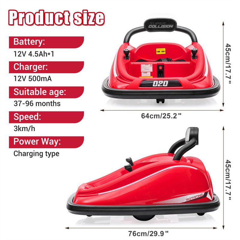 Electric Kids Ride-On Bumper Car with Remote Control and 360° Rotation - Red Magic Cars 9