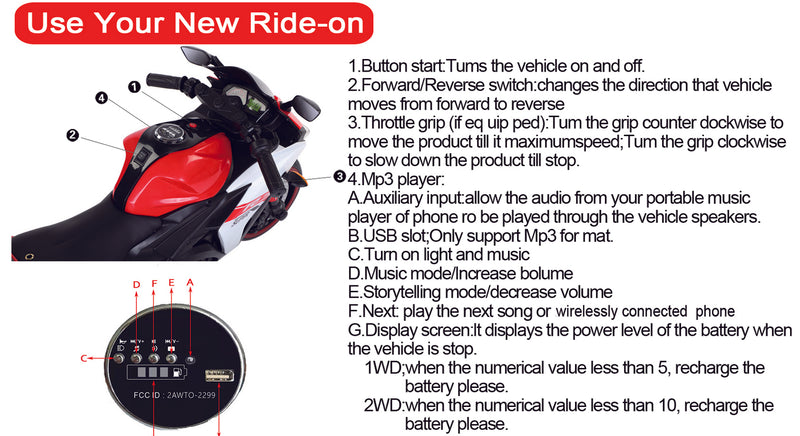 Kids Electric Ride-On Motorcycle with Training Wheels, LED Lighting & Manual Throttle Magic Cars 8