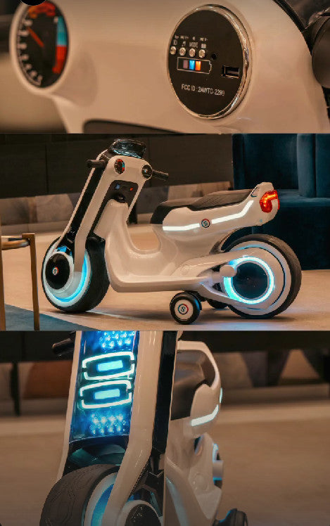 Electric Kids Ride-On Scooter Motorcycle Toy with LED Lights and Music, Tron-Inspired Design Magic Cars 14