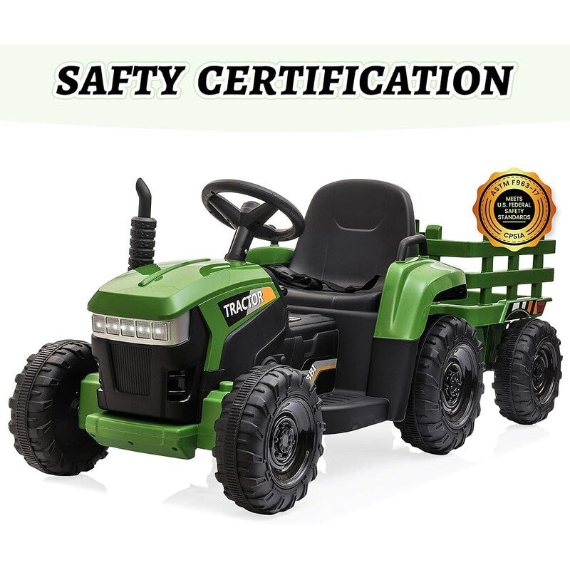 12V Battery-Powered Kids Electric Ride-On Tractor with Trailer and LED Lights Magic Cars 6