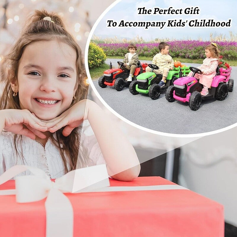12V Battery-Powered Kids Electric Ride-On Tractor with Trailer and LED Lights Magic Cars 7