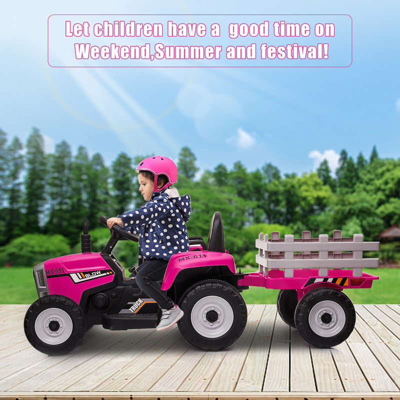 12V Battery-Powered Kids Electric Ride-On Tractor with Trailer and Remote Control Toy Magic Cars 12