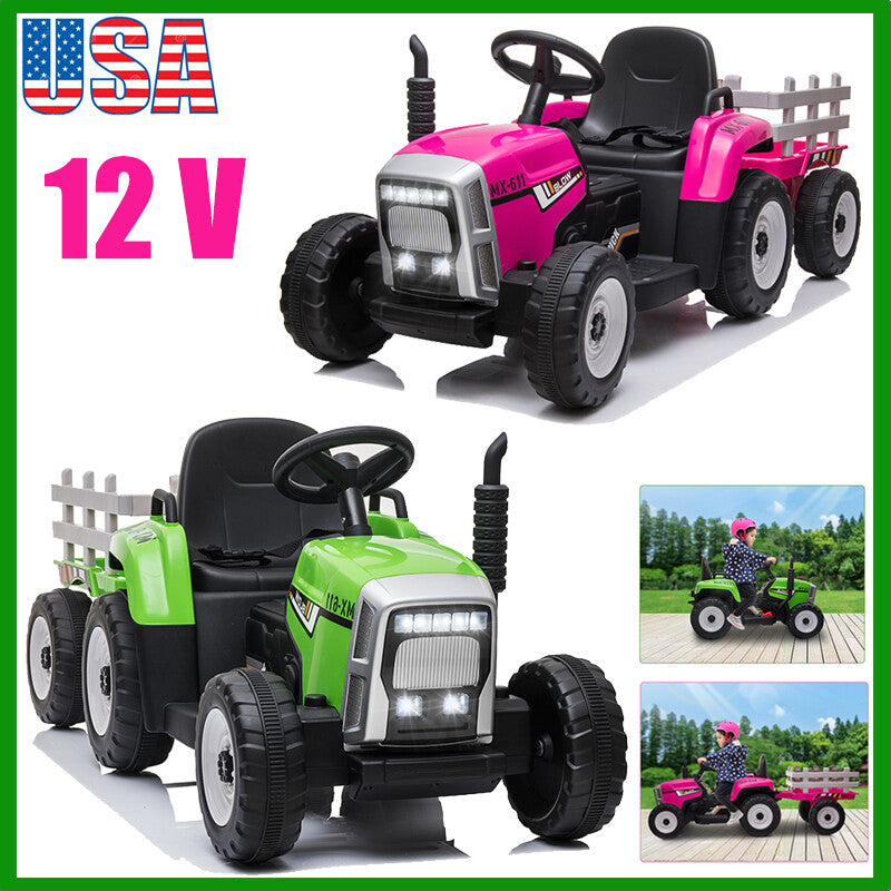 12V Battery-Powered Kids Electric Ride-On Tractor with Trailer and Remote Control Toy Magic Cars 2