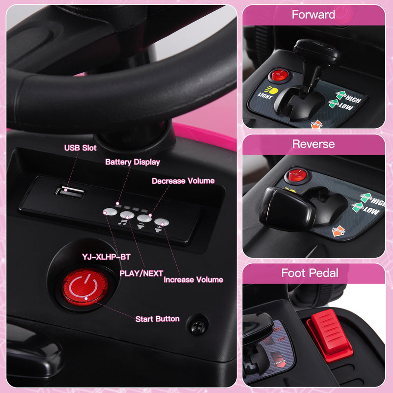 12V Battery-Powered Kids Electric Ride-On Tractor with Trailer and Remote Control Toy Magic Cars 7