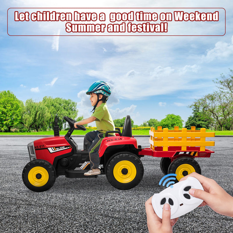12V Battery-Powered Kids Electric Ride-On Tractor with Trailer and Remote Control Toy Car Magic Cars 3