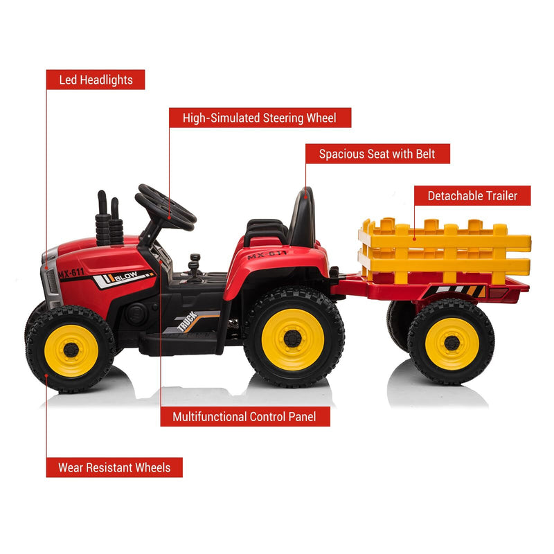 12V Electric Ride-On Tractor with Trailer and Remote Control for Kids Magic Cars 5