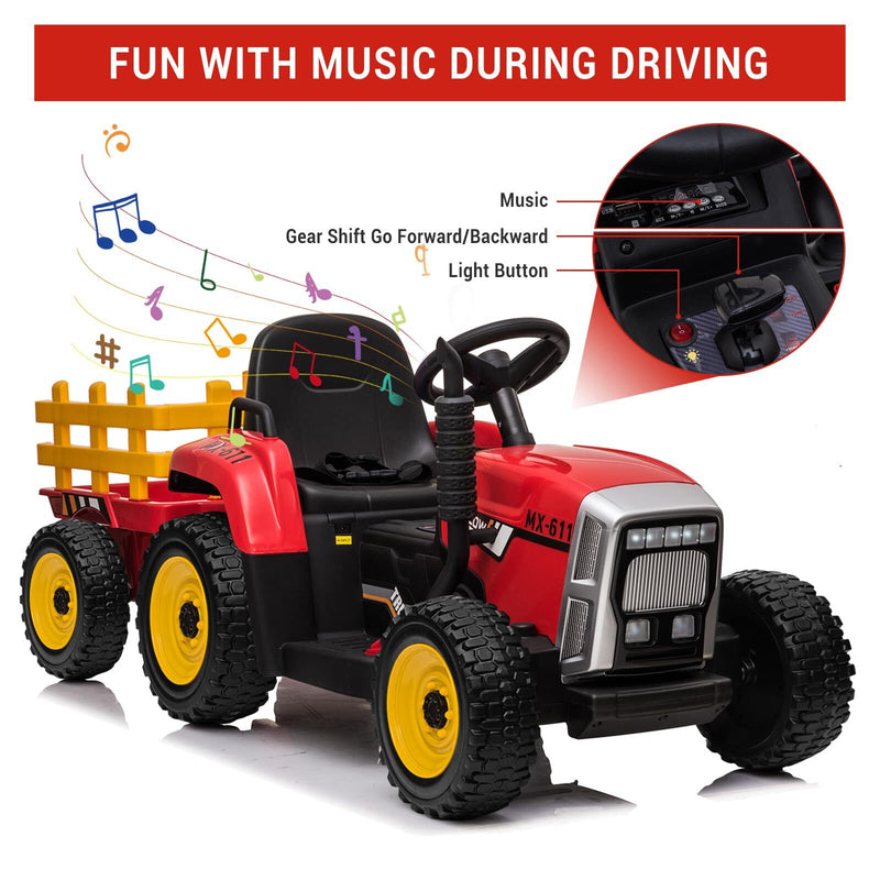 12V Electric Ride-On Tractor with Trailer and Remote Control for Kids Magic Cars 7