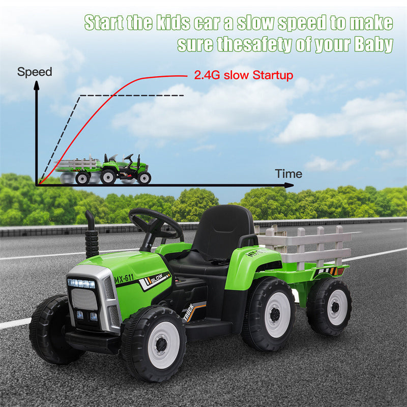 12V Battery-Powered Kids Electric Ride-On Tractor with Trailer and Remote Control Toy Car Magic Cars 12