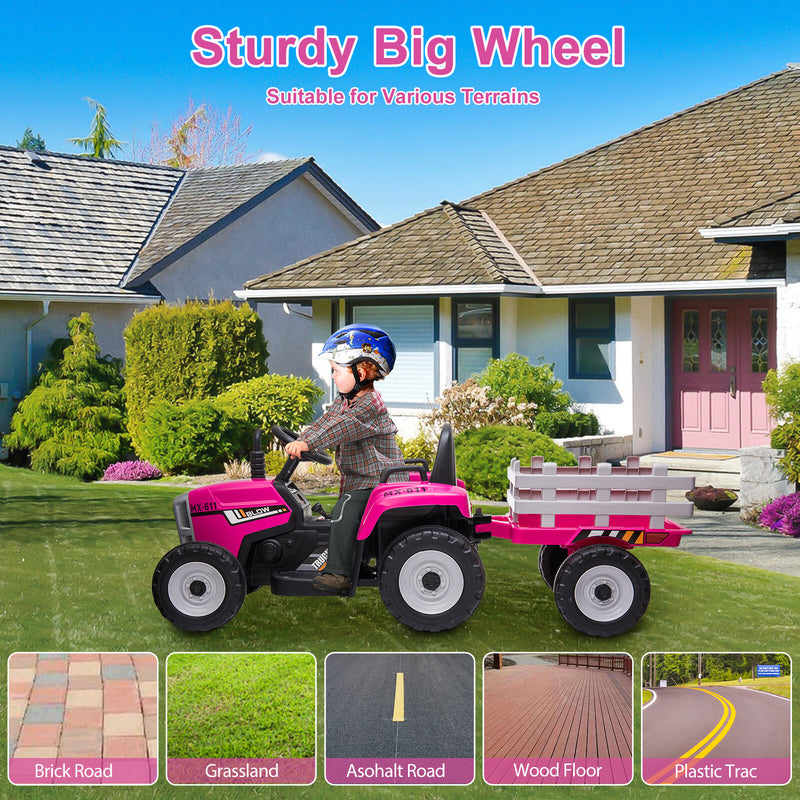 12V Battery-Powered Kids Electric Ride-On Tractor with Trailer and Remote Control Toy Car Magic Cars 2