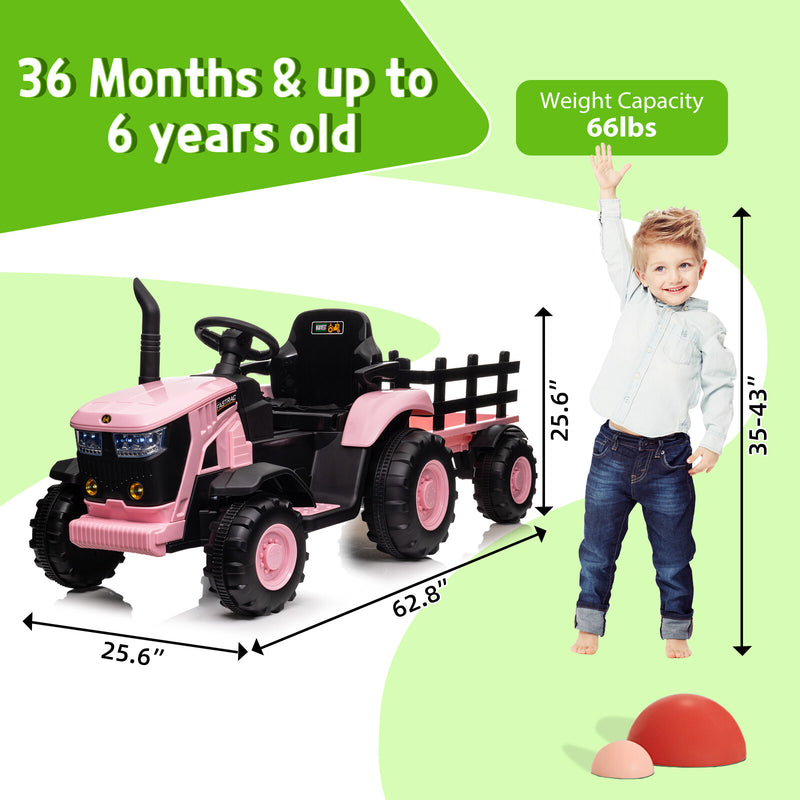 12V Battery-Powered Electric Ride-On Tractor with Trailer for Kids Magic Cars 7