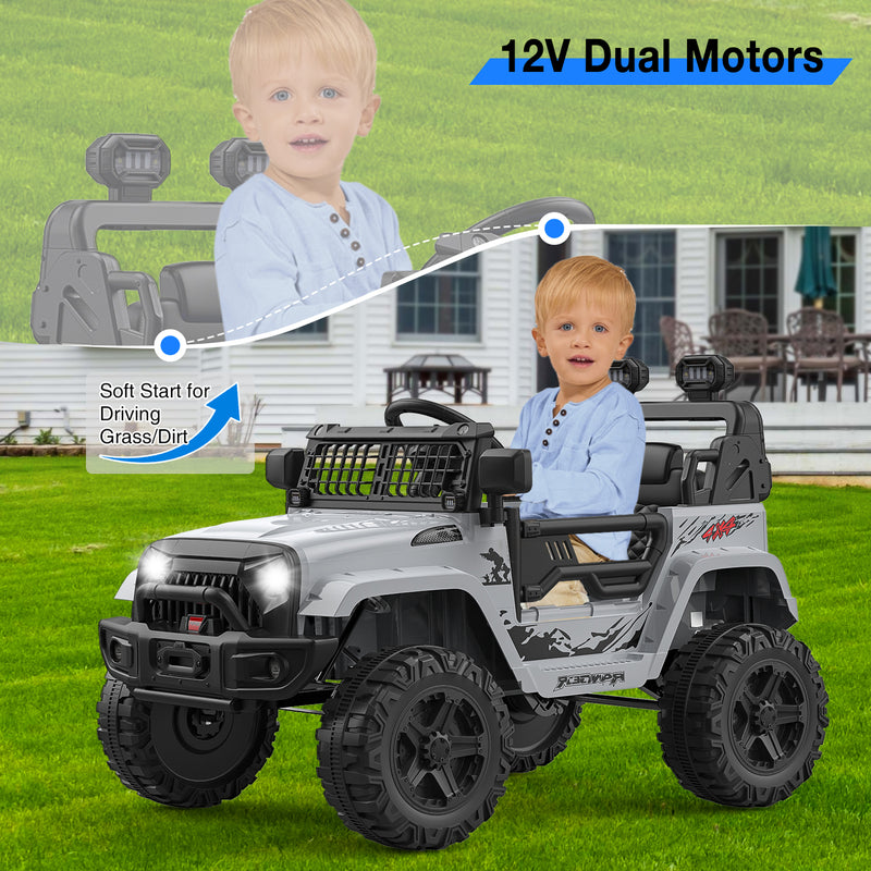 12V Electric Kids Ride-On Truck Toy with Remote Control Grey Battery-Powered Car Magic Cars 4