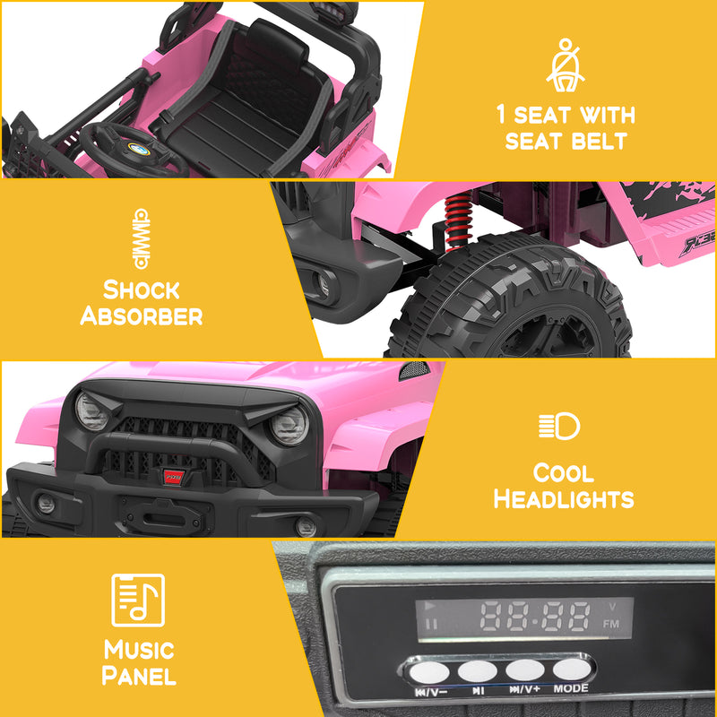 12V Pink Kids Electric Ride-On Truck with Remote Control Battery Powered Car Magic Cars 2