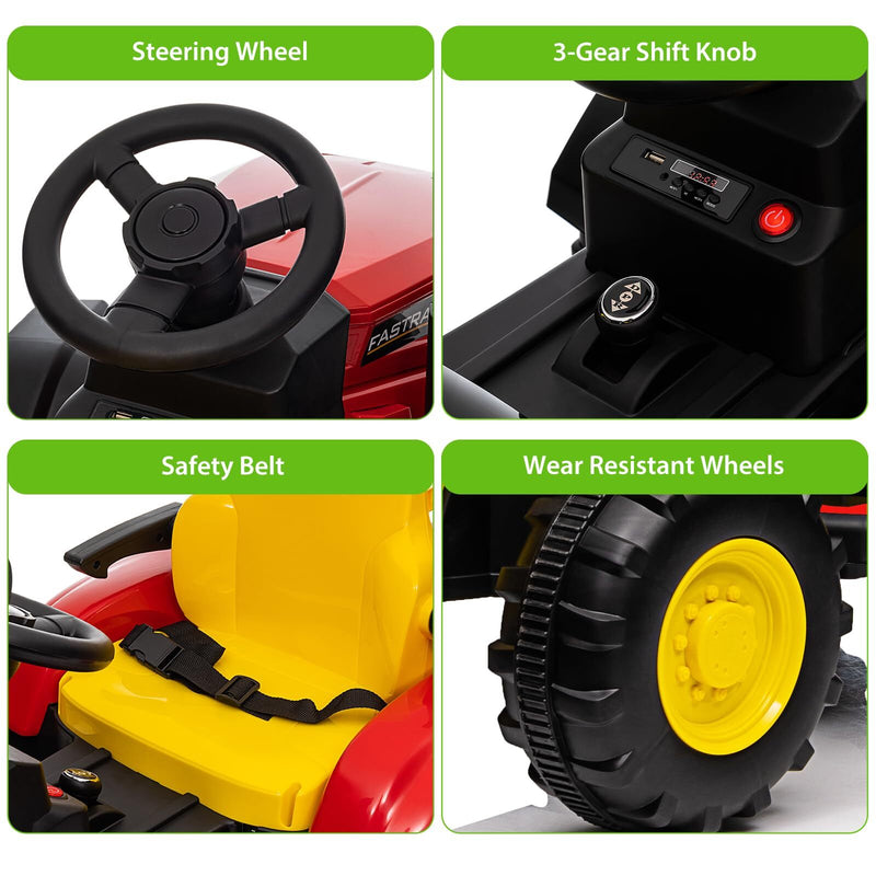 12V Battery-Powered Electric Ride-On Tractor with Detachable Trailer for Kids Magic Cars 4