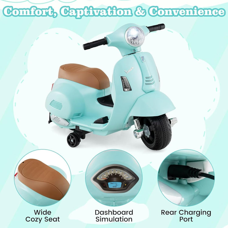 Kids Electric Vespa Motorcycle with Training Wheels and Realistic Design Magic Cars 2