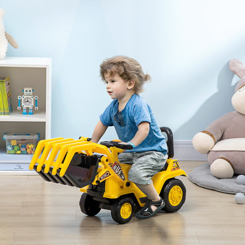 Kids Ride-On Excavator with Pull Cart and Sound Effects, Sit-and-Scoot Digger Toy Magic Cars 1