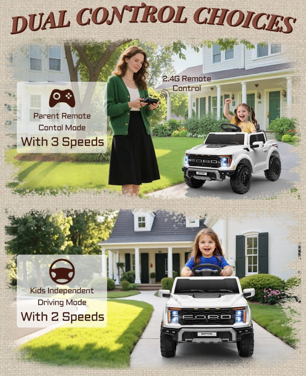 Remote Ride On Trucks 12V Electric Kids Ride-On Truck with Remote Control and Bluetooth Conn