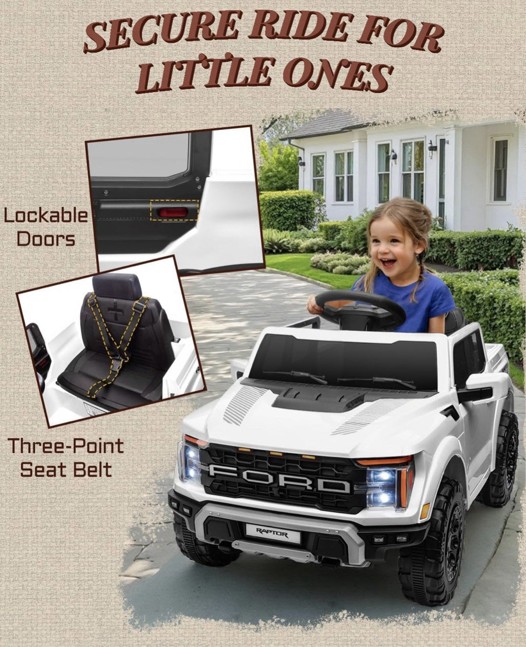 Remote Ride On Trucks 12V Electric Kids Ride-On Truck with Remote Control and Bluetooth Conn