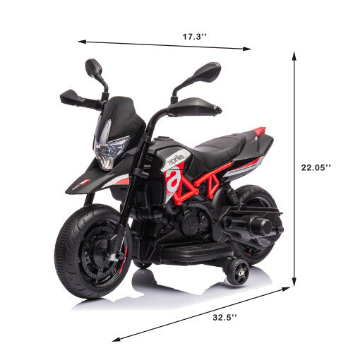 Licensed Kids 6V Electric Ride-On Dirt Motorcycle with 4 Wheels in Black and Red Magic Cars 3