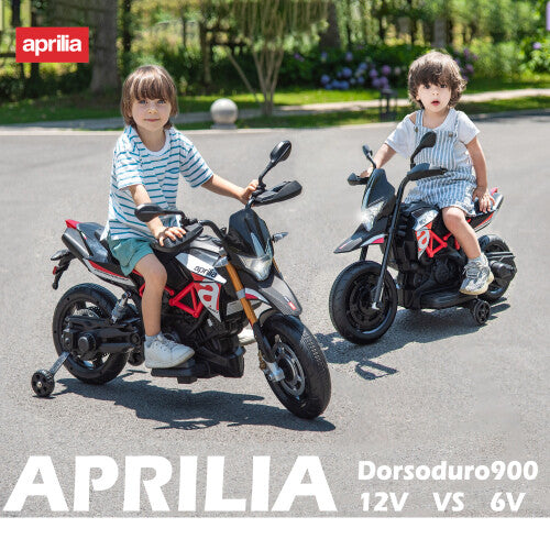 Licensed Kids 6V Electric Ride-On Dirt Motorcycle with 4 Wheels in Black and Red Magic Cars 6