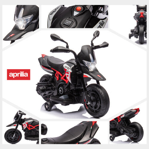 Licensed Kids 6V Electric Ride-On Dirt Motorcycle with 4 Wheels in Black and Red Magic Cars 7