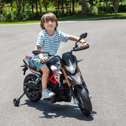Licensed Kids 6V Electric Ride-On Dirt Motorcycle with 4 Wheels in Black and Red Magic Cars 8