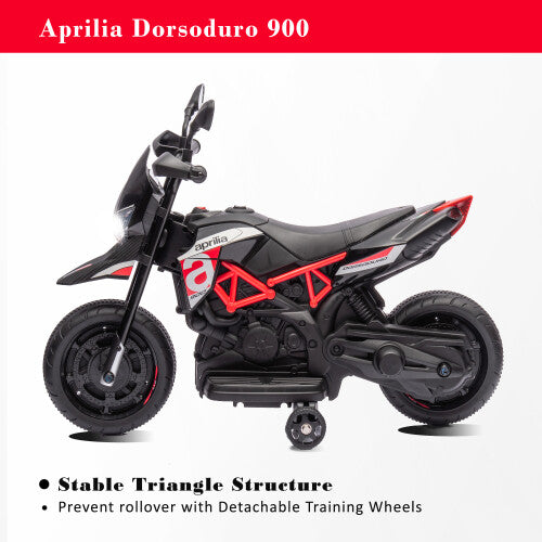 Licensed Kids 6V Electric Ride-On Dirt Motorcycle with 4 Wheels in Black and Red Magic Cars Variant 0