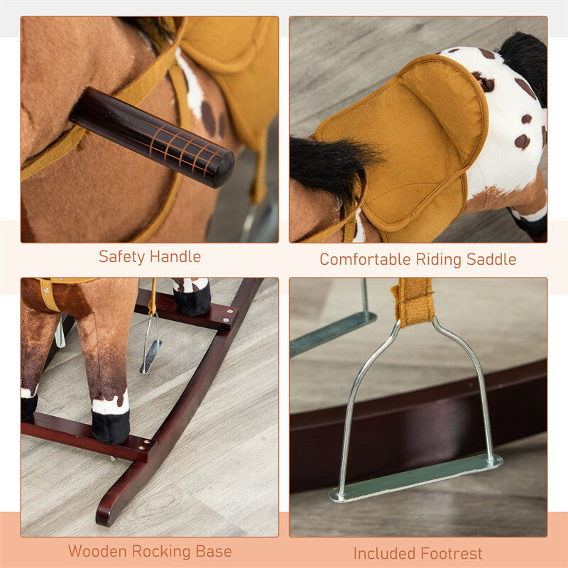 Deluxe Metal Ride-On Rocking Horse Chair for Kids with Sound Effects Dark Brown Magic Cars 6