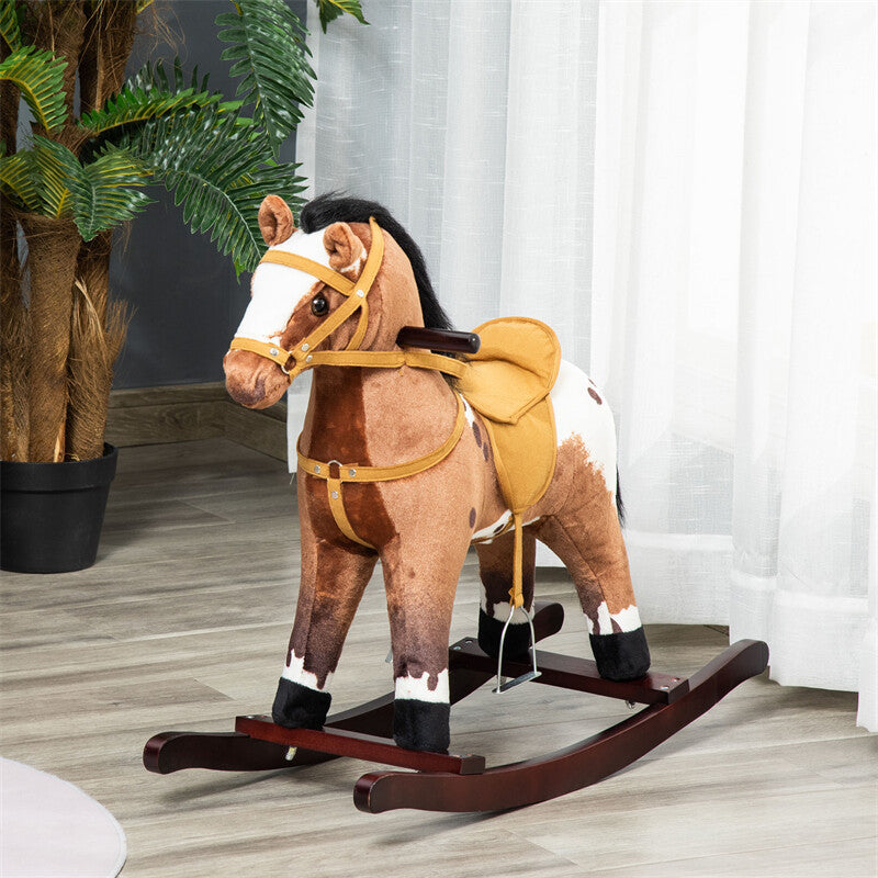 Deluxe Metal Kids Ride-On Rocking Horse Chair Toy with Sounds Dark Brown Magic Cars 9